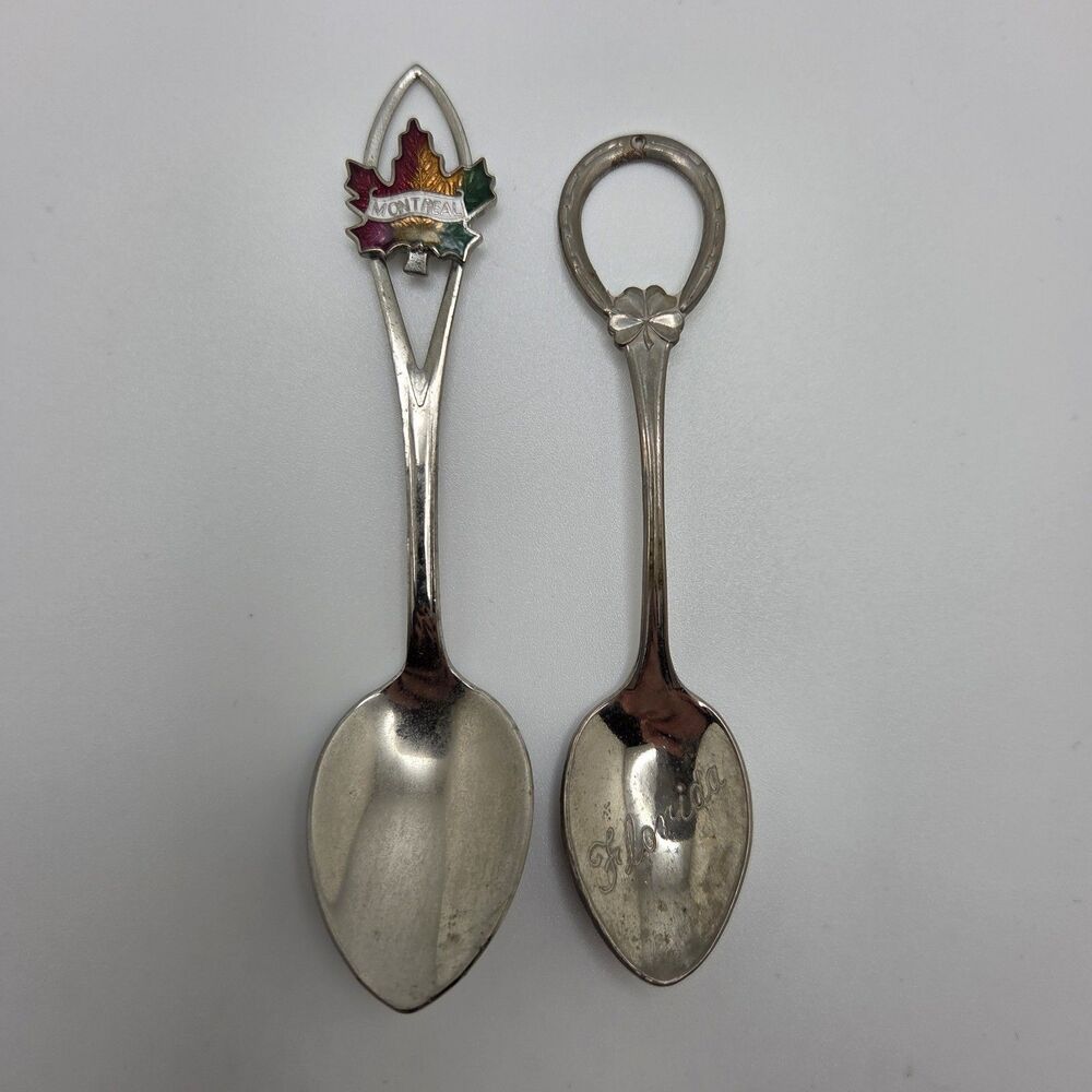 Vintage Souvenir Spoons Montreal Canada & Florida State Set of 2 - Collectable